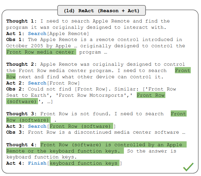 ReAct with chain-of-thought and actions combined